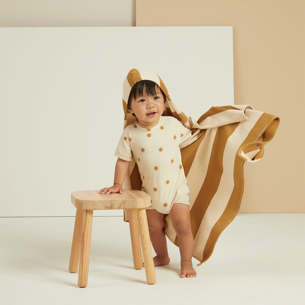 Rylee Cru Hooded Towel with Gold Stripes