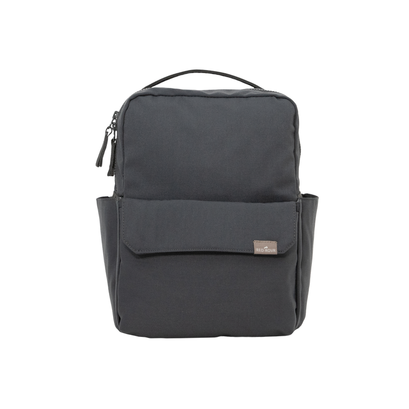 Little Unicorn Red Rovr Mini Roo Backpack in Charcoal displayed upright, a stylish essential among kids backpacks.