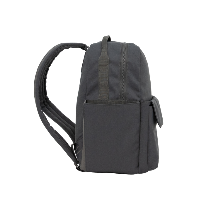 Angled image of the Little Unicorn Red Rovr Mini Roo Backpack - Charcoal, perfect for everyday use and kid backpacks.