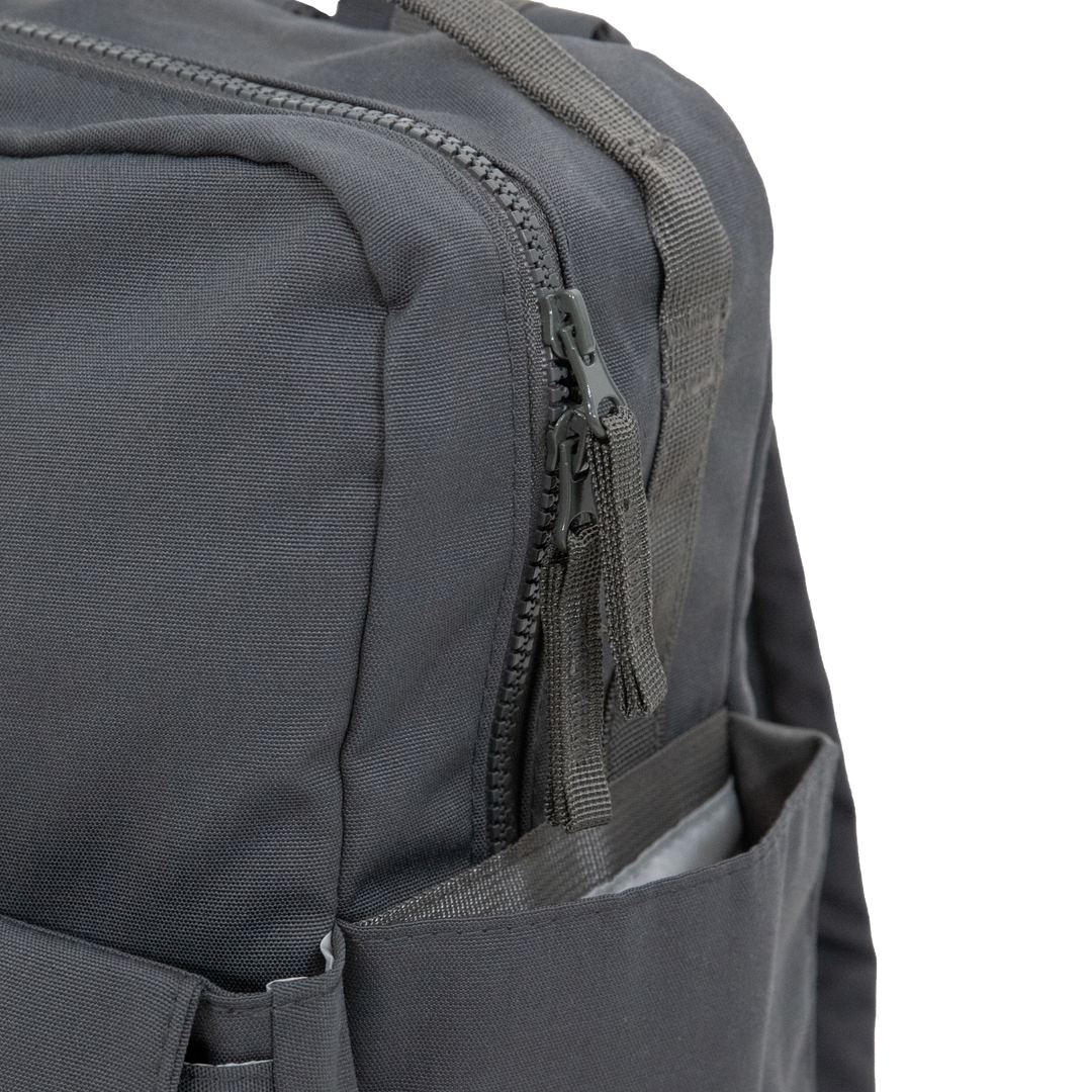 Little Unicorn Red Rovr Mini Roo Backpack - Charcoal opened wide, ideal organization for any backpack for kids.