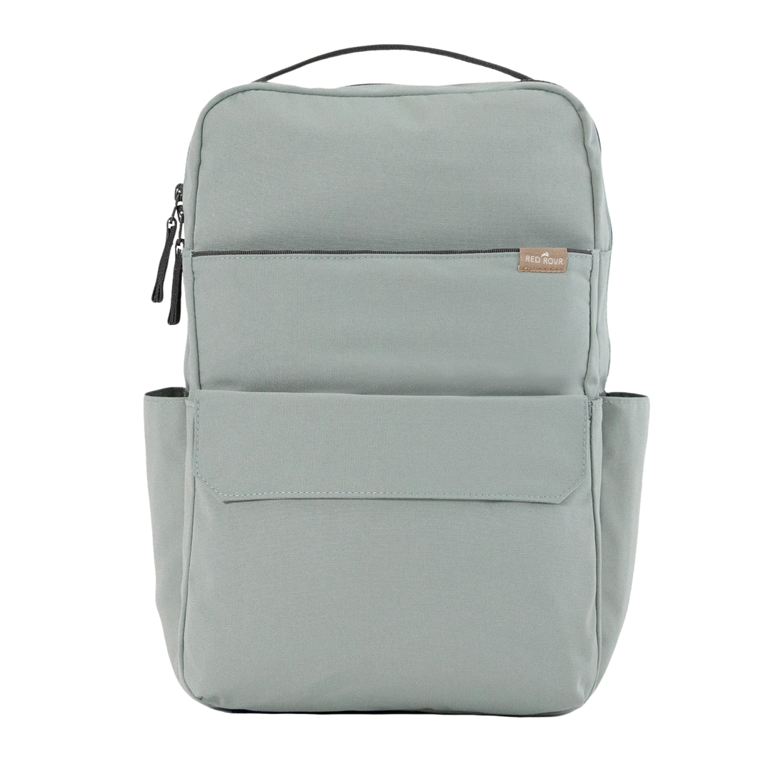 Little Unicorn Red Rovr Roo Backpack - Sage shown upright, a modern and durable kids backpack perfect for school or travel.