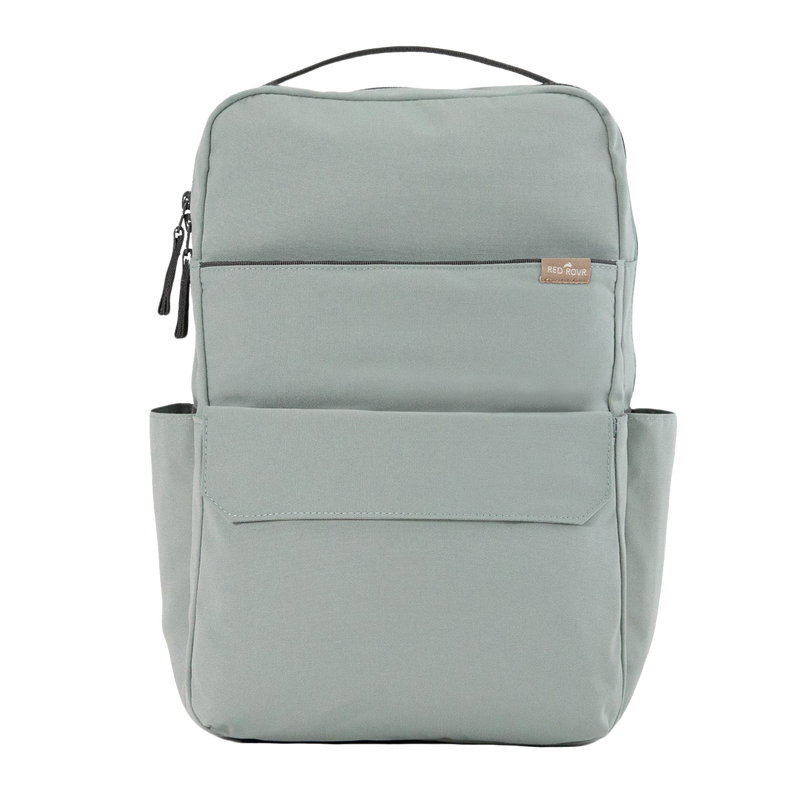 Little Unicorn Red Rovr Roo Backpack - Sage shown upright, a modern and durable kids backpack perfect for school or travel.