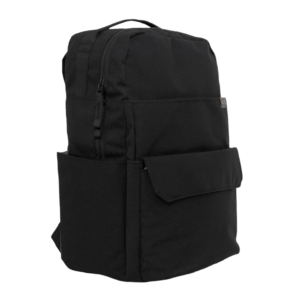 The Little Unicorn Red Rovr Roo Backpack - Black shown from the front, a modern and practical kids backpack.