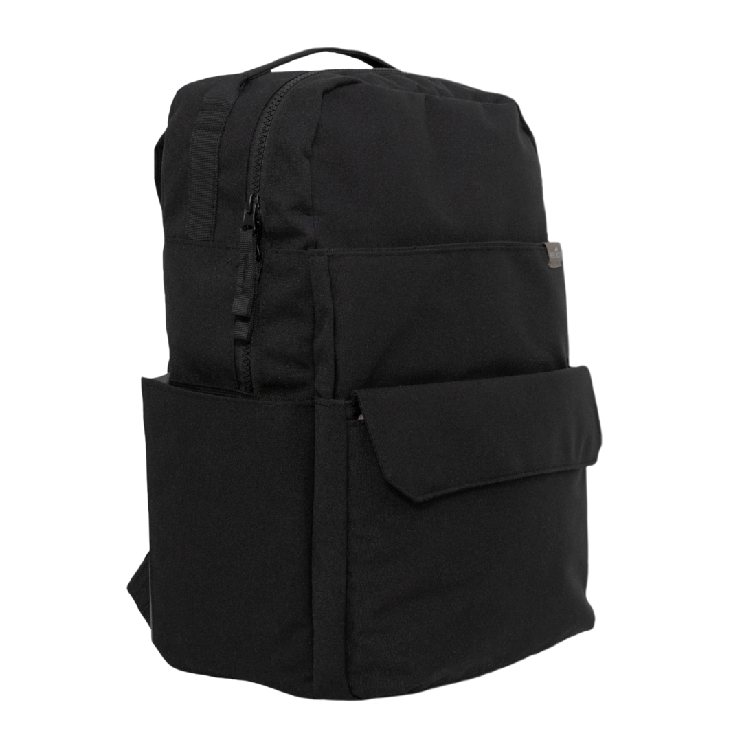 The Little Unicorn Red Rovr Roo Backpack - Black shown from the front, a modern and practical kids backpack.