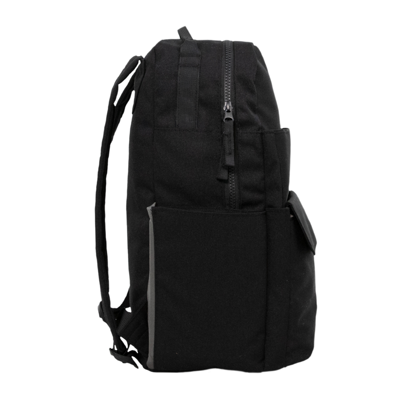 Angled shot of the Little Unicorn Red Rovr Roo Backpack - Black, perfect for everyday use and great backpacks for kids.