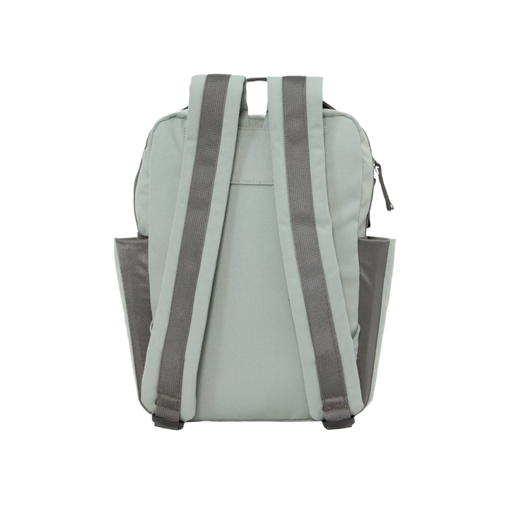 The Little Unicorn Red Rovr Mini Roo Backpack - Sage shown with zippers closed, a sleek option among backpacks for kids.