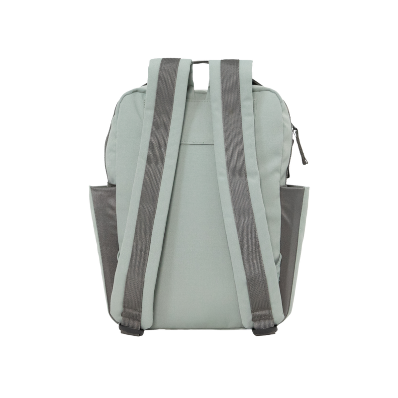 The Little Unicorn Red Rovr Mini Roo Backpack - Sage shown with zippers closed, a sleek option among backpacks for kids.