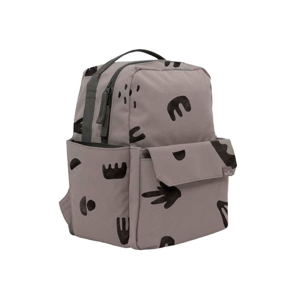 Front view of the Little Unicorn Red Rovr Mini Roo Backpack - Truffle Doodle, a sleek and compact design for any kids backpack collection.