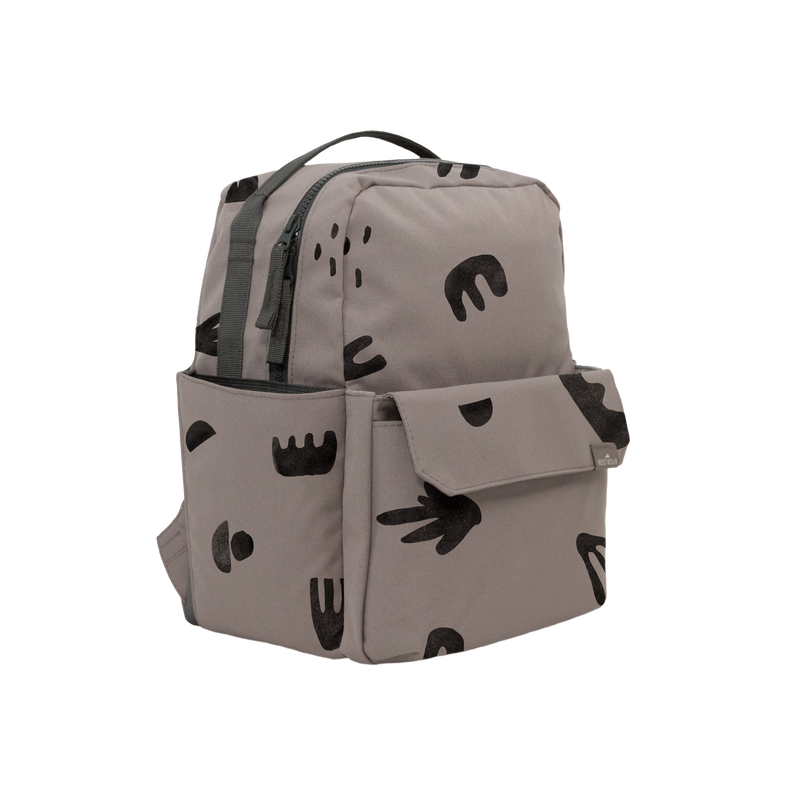 Front view of the Little Unicorn Red Rovr Mini Roo Backpack - Truffle Doodle, a sleek and compact design for any kids backpack collection.