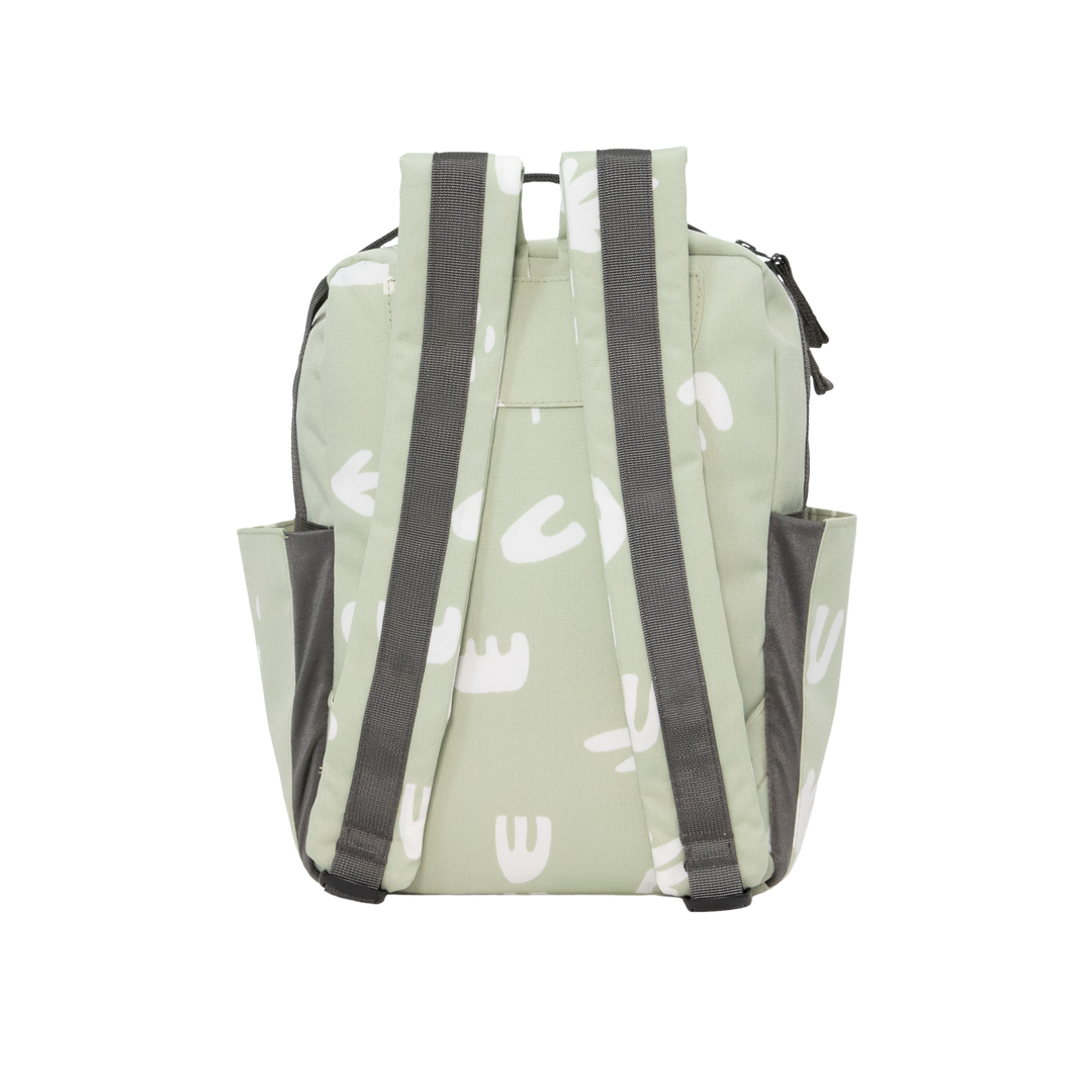 Side view of the Little Unicorn Red Rovr Mini Roo Backpack - Pear Doodle, offering smart storage and charm for backpacks for kids.