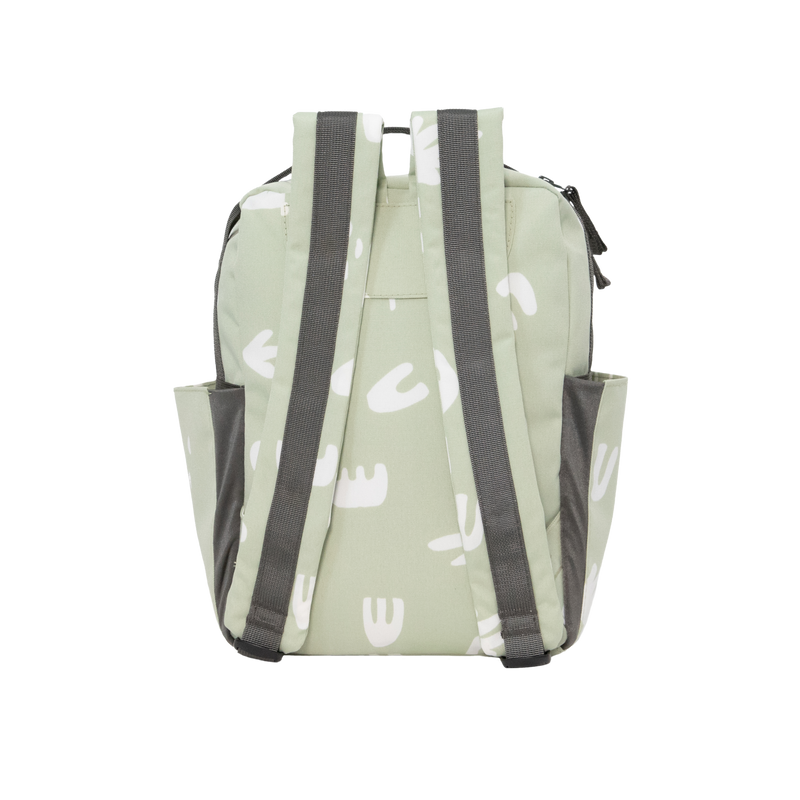 Side view of the Little Unicorn Red Rovr Mini Roo Backpack - Pear Doodle, offering smart storage and charm for backpacks for kids.