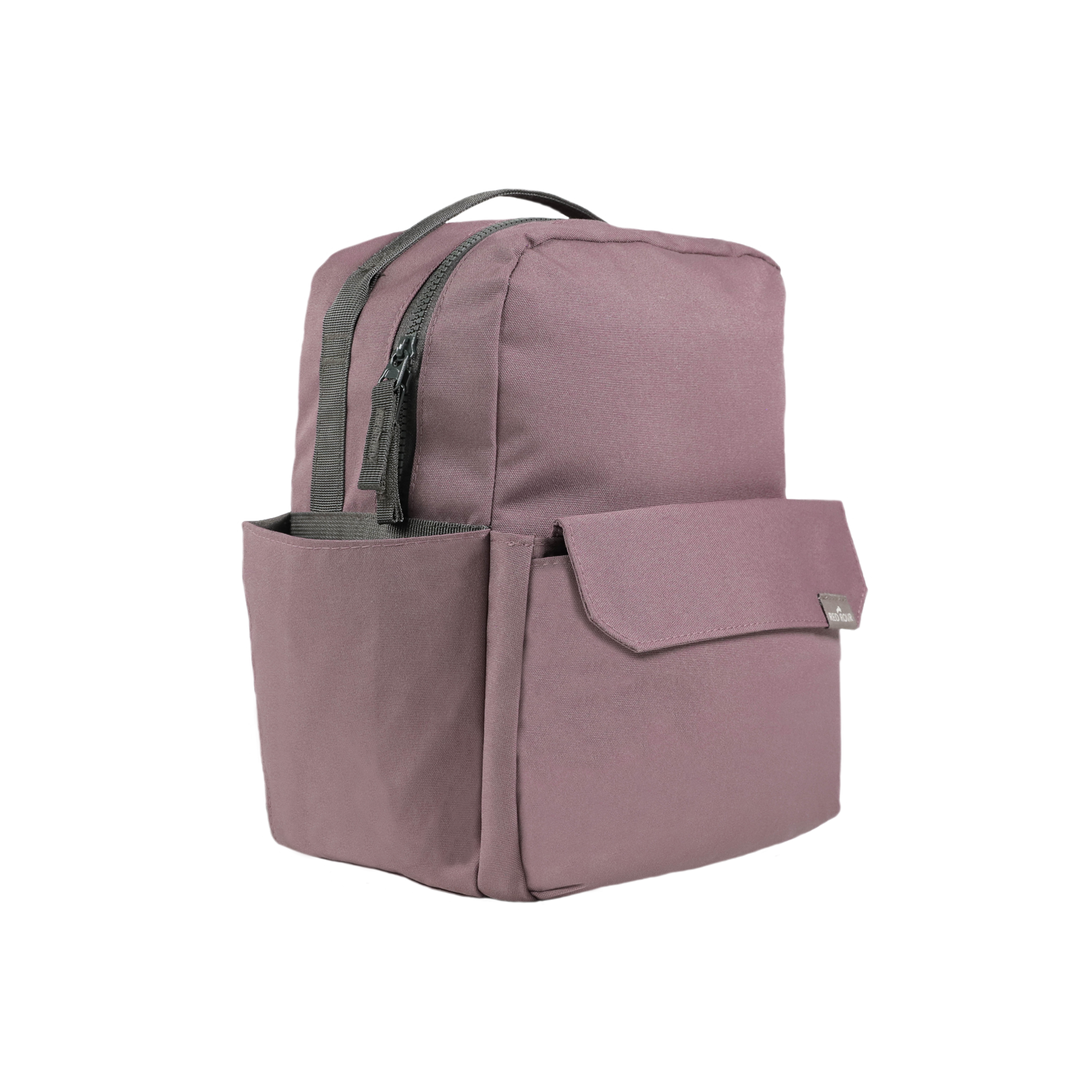 Side view of Little Unicorn Red Rovr Mini Roo Backpack - Mauve highlighting sleek design and functionality in backpacks for kids.