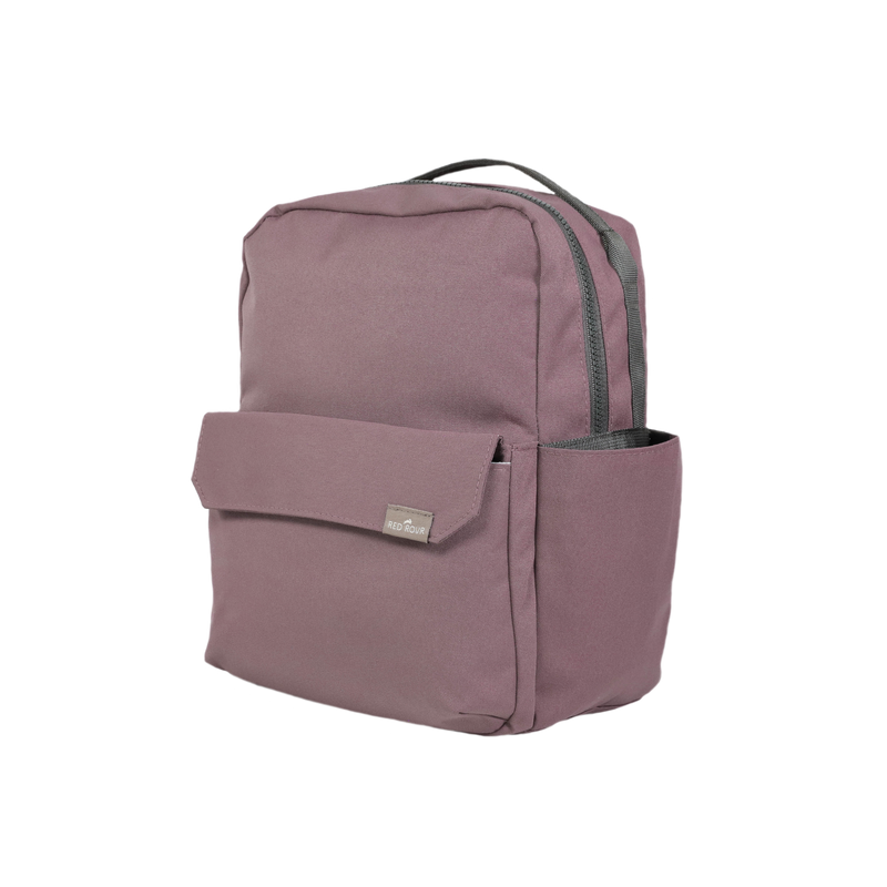 Little Unicorn Red Rovr Mini Roo Backpack - Mauve displayed upright, combining modern style with comfort in a kid backpack.