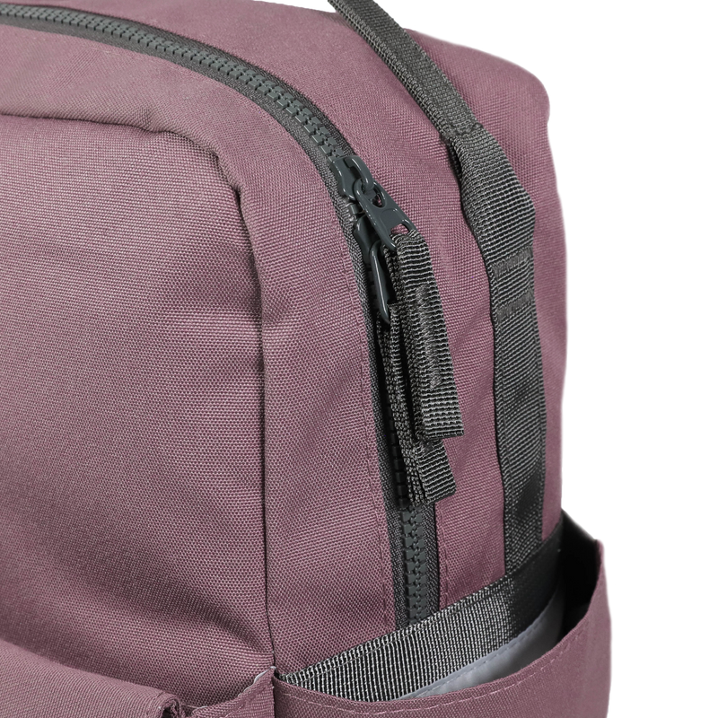 Close-up of Little Unicorn Red Rovr Mini Roo Backpack - Mauve, premium materials make it one of the best kids backpacks.