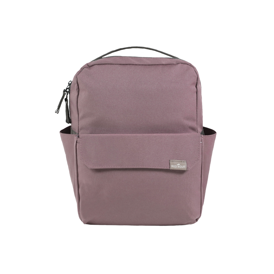Little Unicorn Red Rovr Mini Roo Backpack - Mauve shown front-facing, a stylish and durable kids backpack for everyday use.