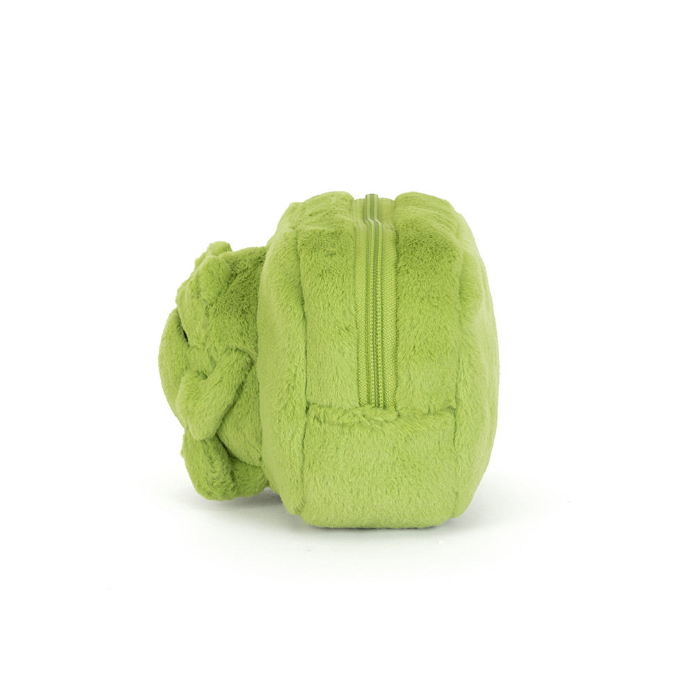 Jellycat Ricky Rain Frog zip pouch in green plush, a fun back-to-school pencil case for kids 3+