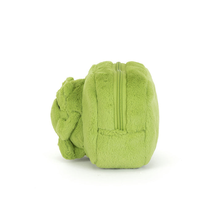 Jellycat Ricky Rain Frog zip pouch in green plush, a fun back-to-school pencil case for kids 3+