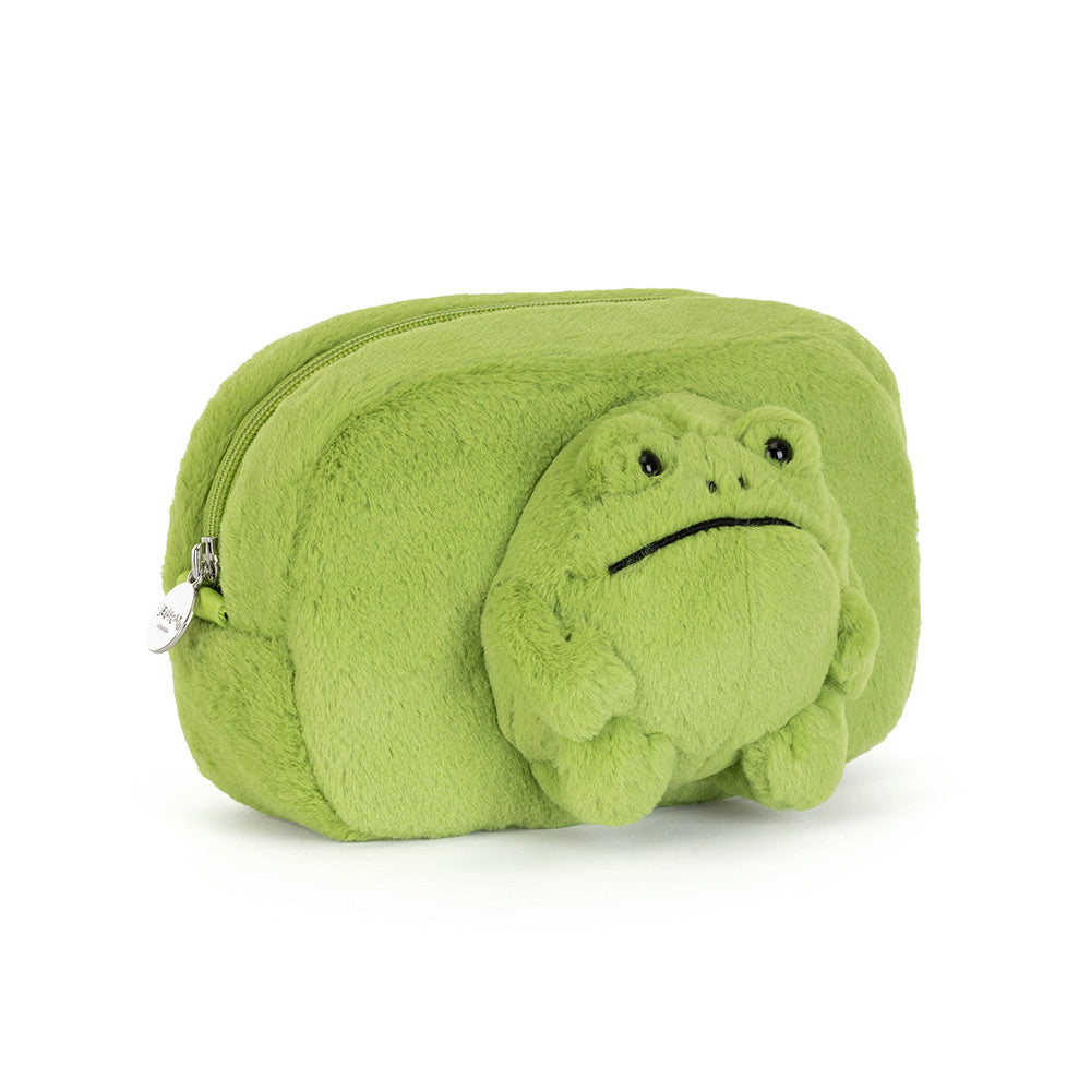 Ricky Rain Frog plush pencil pouch by Jellycat, a soft zip pouch for school supplies and snacks