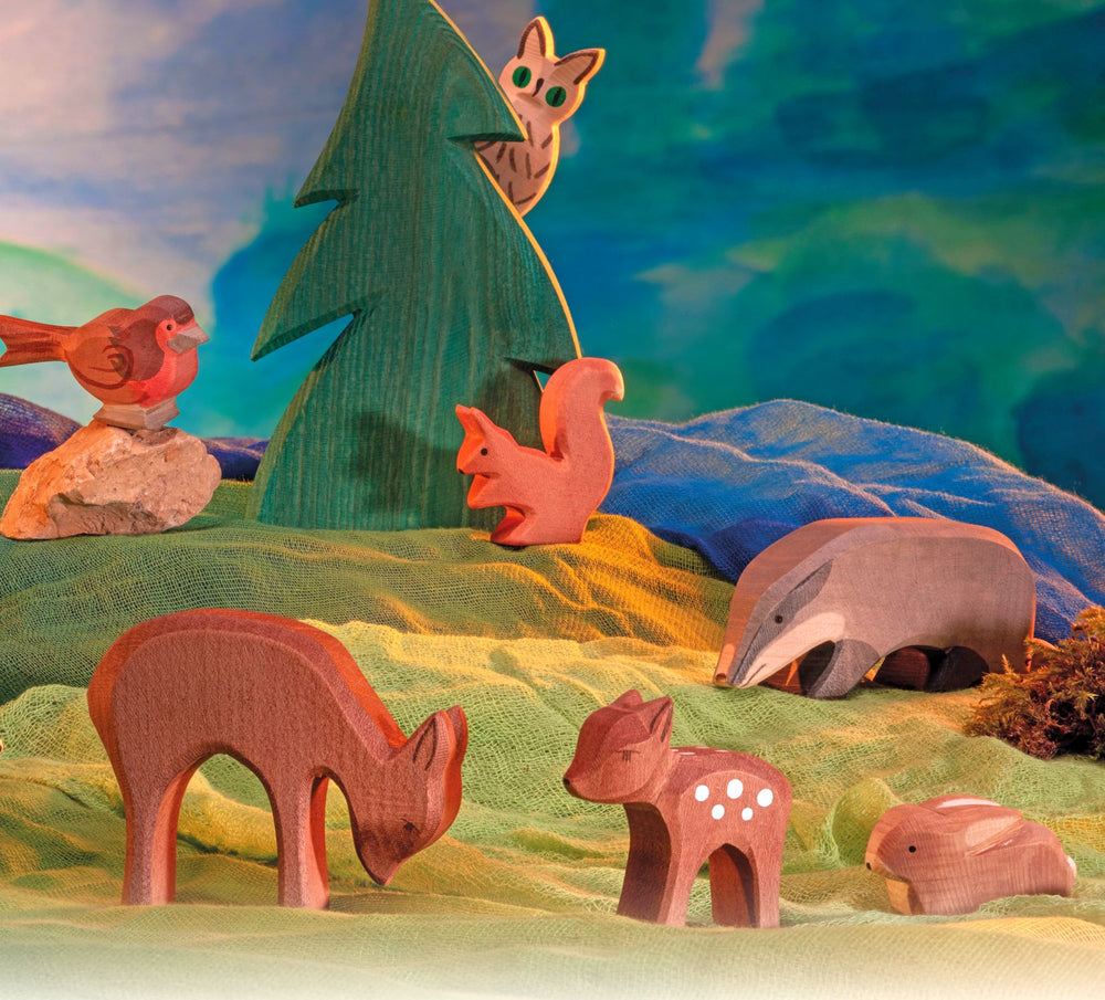 Squirrel, Sitting by Ostheimer, a hand-painted wooden squirrel toy for open-ended play