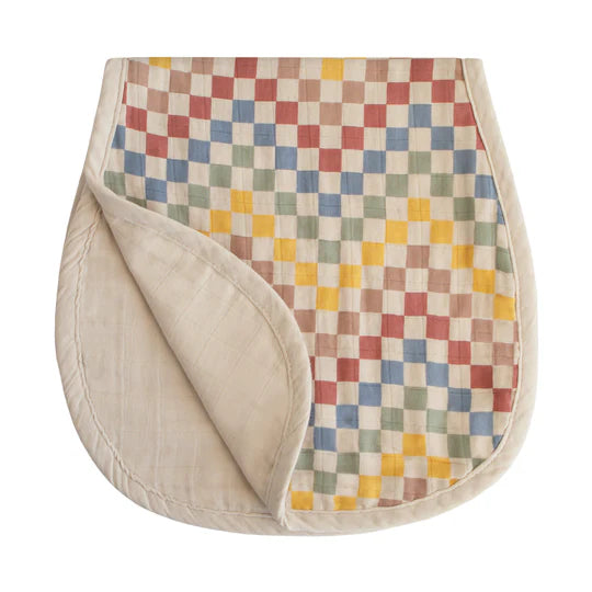 Mushie muslin burp cloth in Retro Check