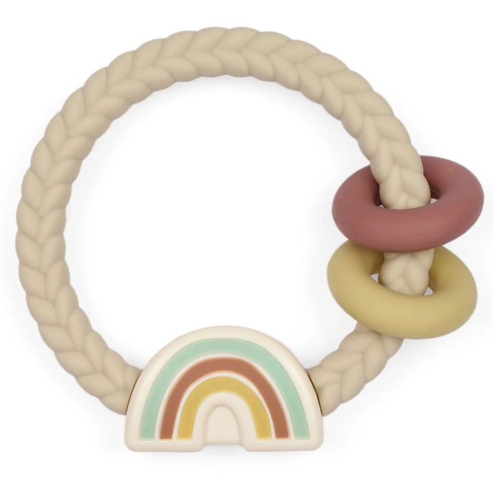 Itzy Ritzy natural rainbow silicone teether rattle for soothing teething pain