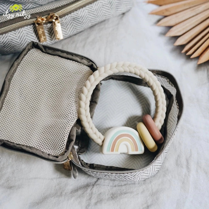 Baby natural rainbow silicone teething toy with rattle by Itzy Ritzy