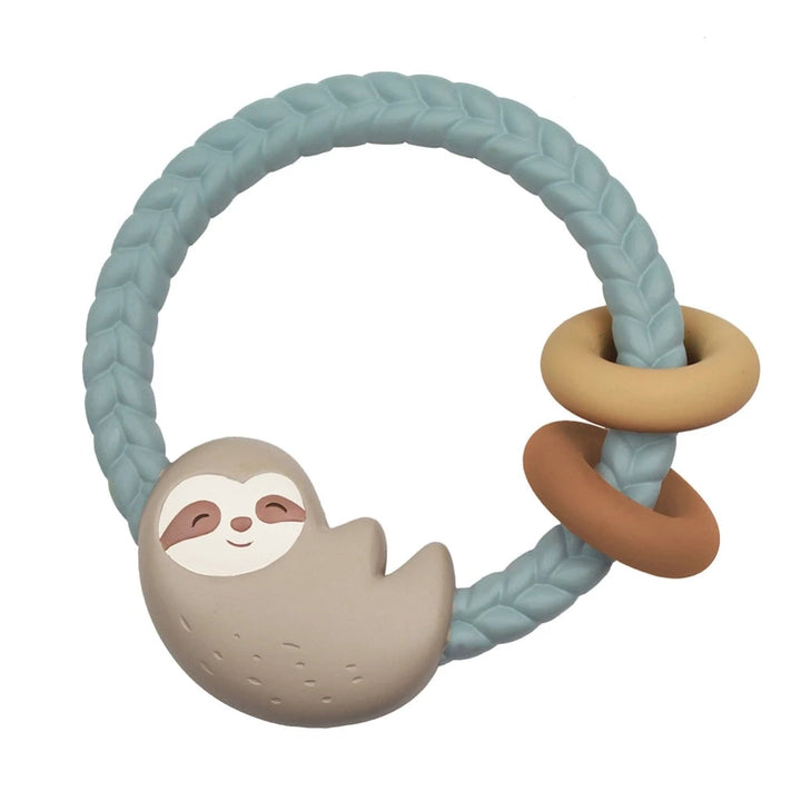 Itzy Ritzy silicone teether rattle in sloth design for infant teething comfort