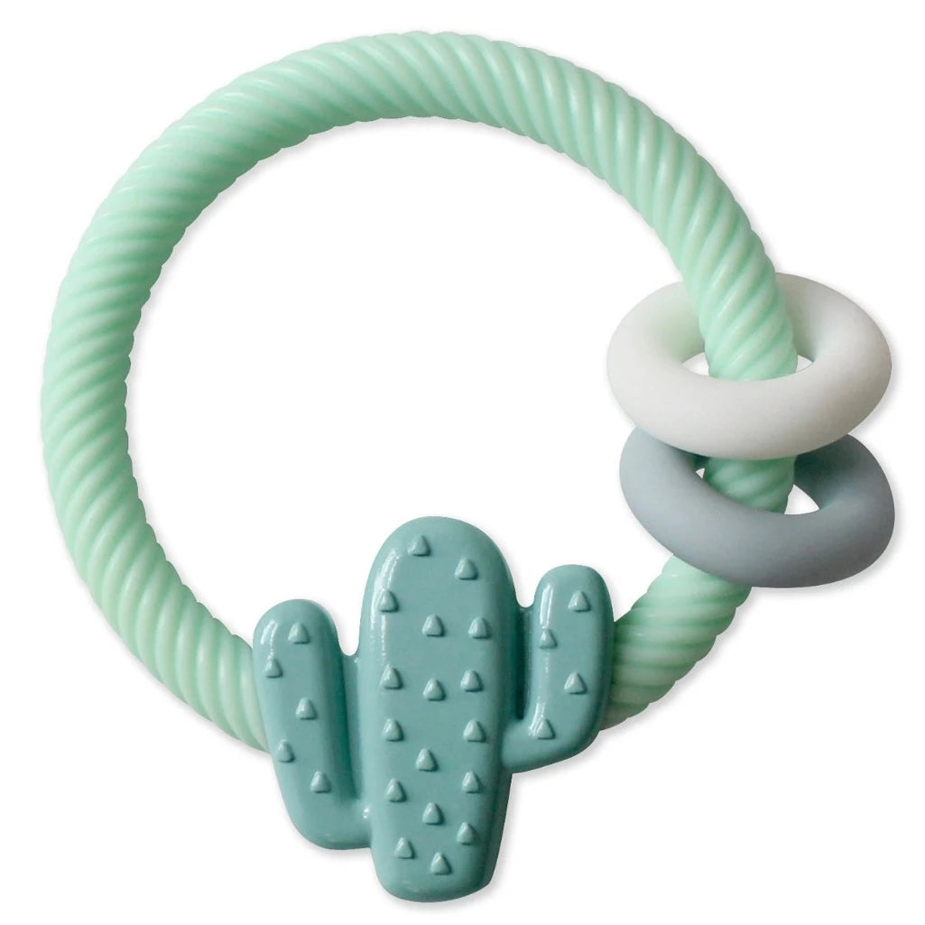 Itzy Ritzy silicone teether rattle in cactus design for baby teething relief