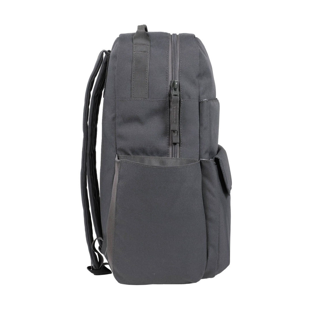 Angled image of the Little Unicorn Red Rovr Roo Backpack - Charcoal, ideal for trendy and practical kid backpacks.