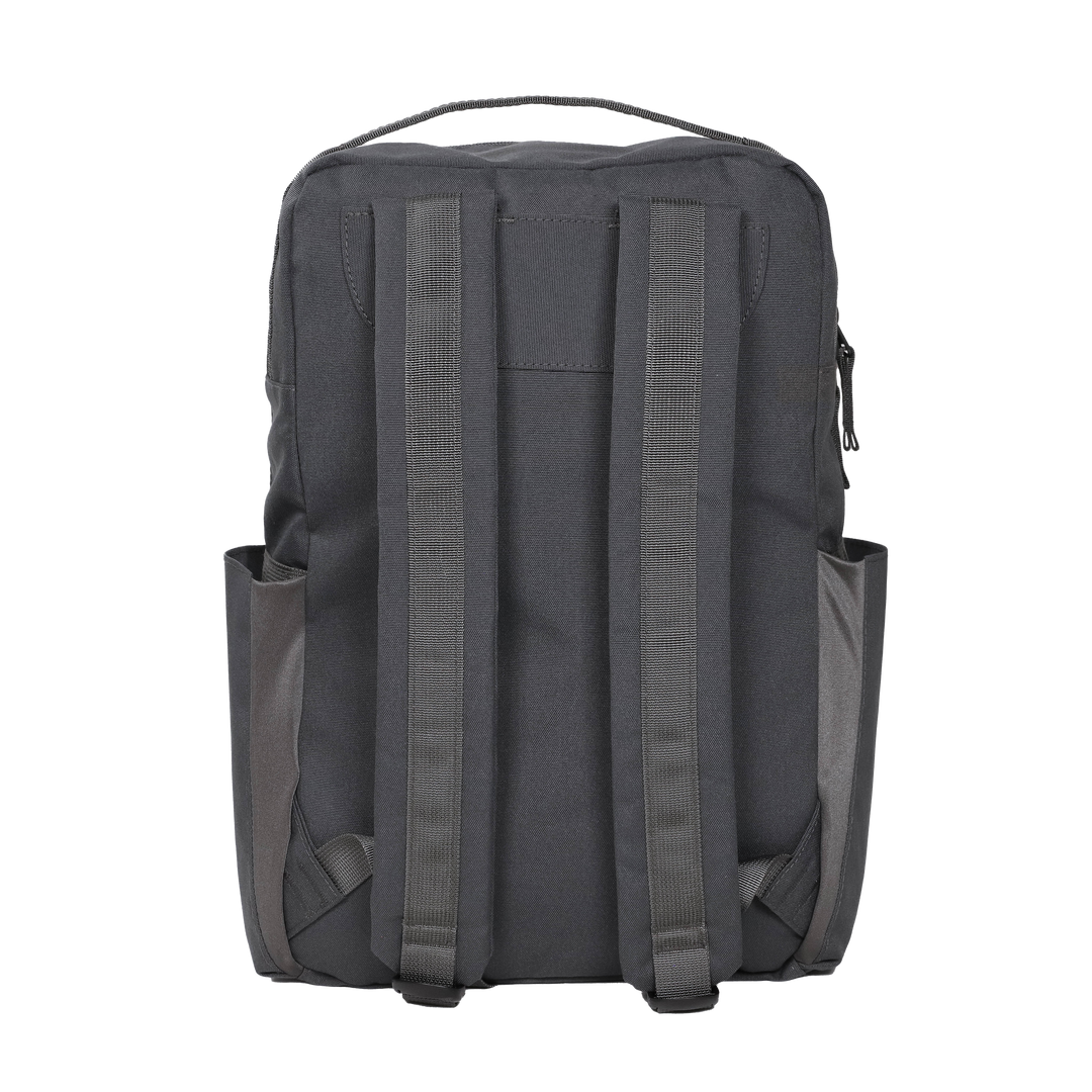 Side profile of the Little Unicorn Red Rovr Roo Backpack - Charcoal, a smart and stylish choice for backpacks for kids.