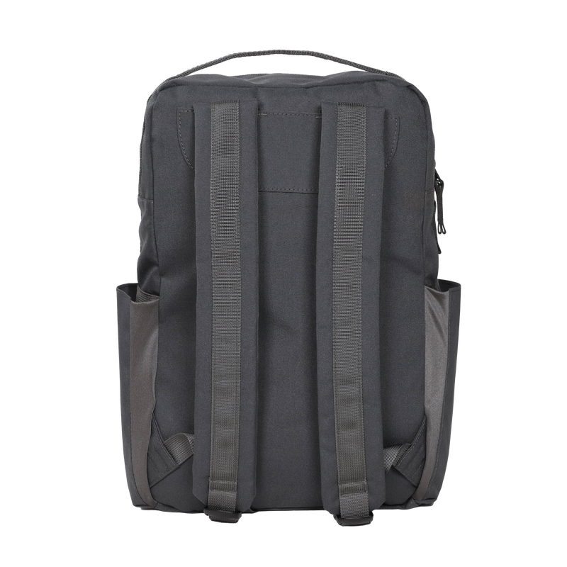 Side profile of the Little Unicorn Red Rovr Roo Backpack - Charcoal, a smart and stylish choice for backpacks for kids.