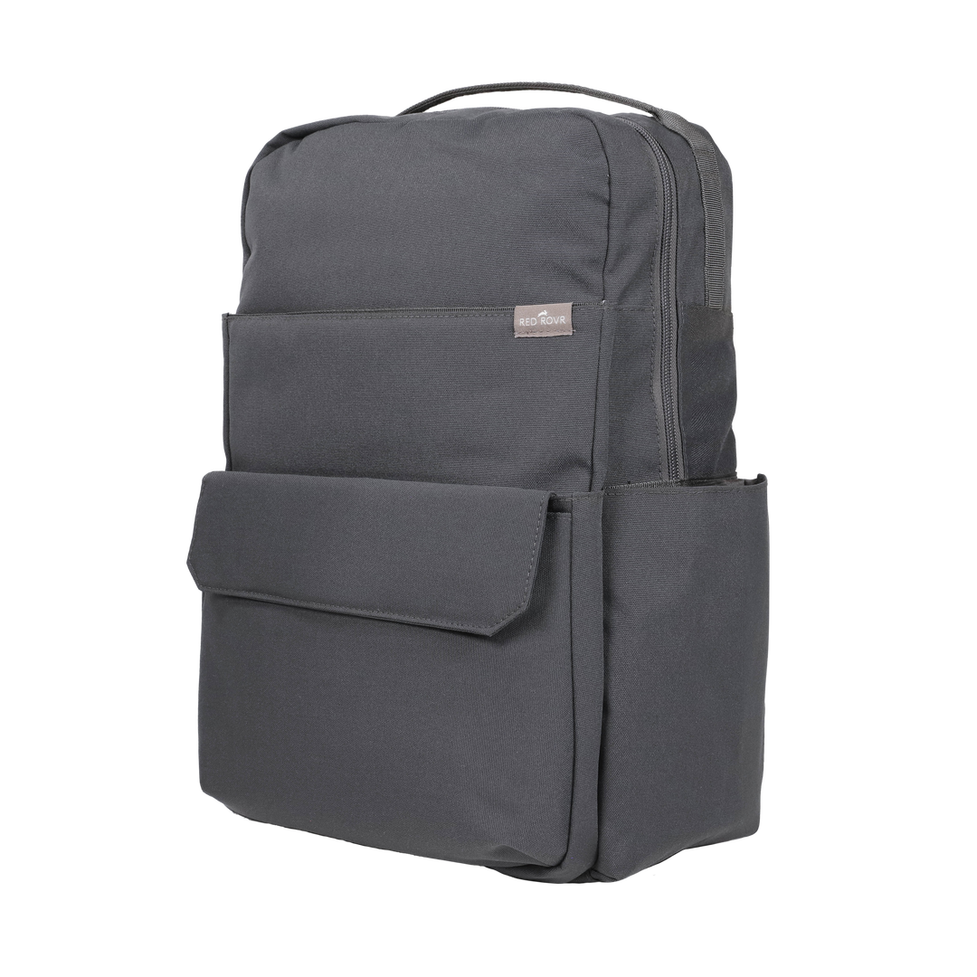 Little Unicorn Red Rovr Roo Backpack - Charcoal displayed open, designed for convenience in any kid backpack collection.