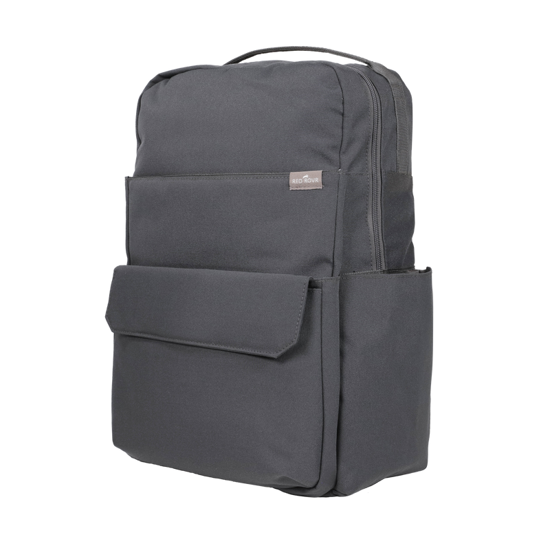 Little Unicorn Red Rovr Roo Backpack - Charcoal displayed open, designed for convenience in any kid backpack collection.