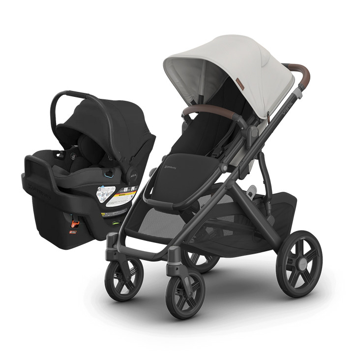 UPPAbaby Vista V3 Savannah with Aria V2 Jake — pearl gray stroller with black lightweight car seat bundle
