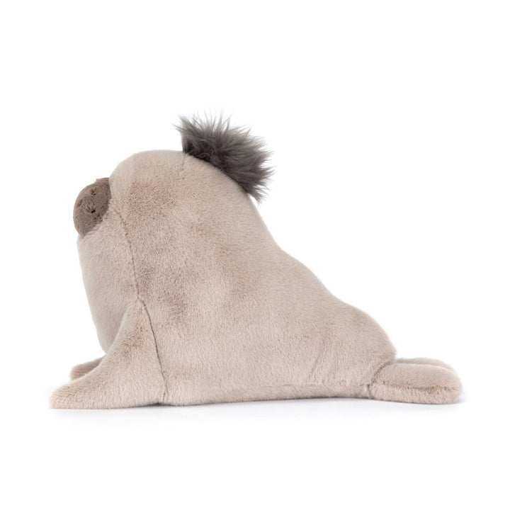 Jellycat Roarwell Sea Lion close-up -- SEA2LN dark plush with hard eyes and PE bean filling, squishy sea lion stuffed animal collectible gift for ocean enthusiasts and kids