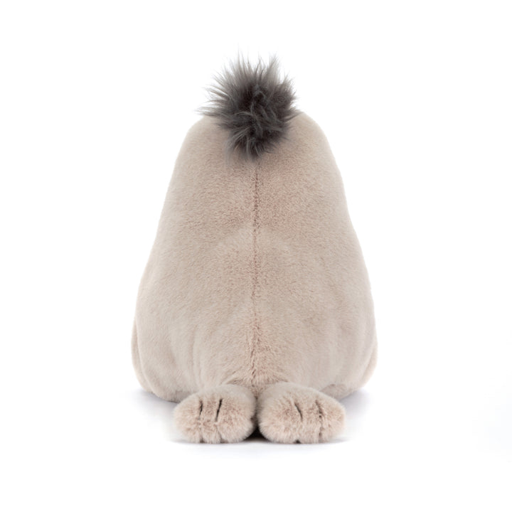 Jellycat Roarwell Sea Lion side view -- soft torpedo-shaped sea lion plush 11.8in, smooth dark polyester coat, unique ocean animal stuffed toy gift for display or cuddling