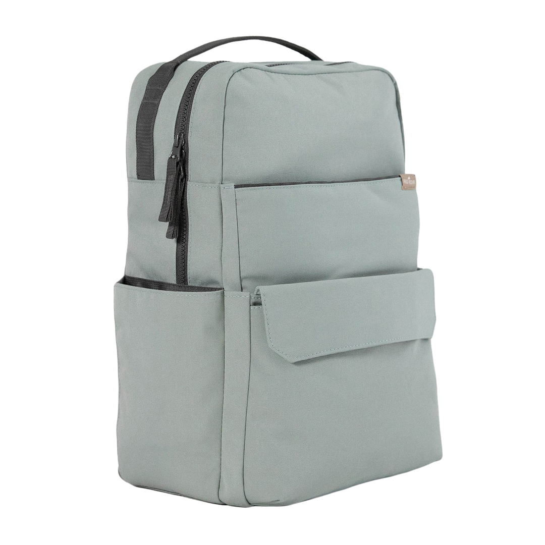 Front view of Little Unicorn Red Rovr Roo Backpack - Sage, a stylish and functional backpack for kids with sleek minimalist design.