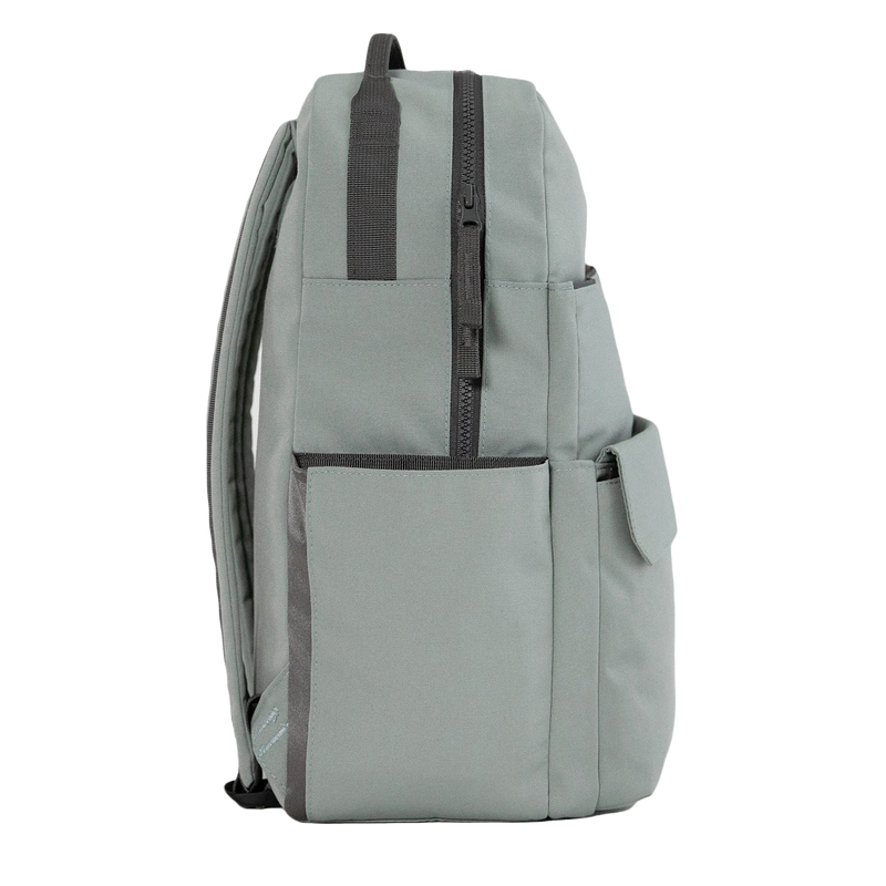 Little Unicorn Red Rovr Roo Backpack - Sage displayed from the side, one of the best kids backpacks for everyday adventures.
