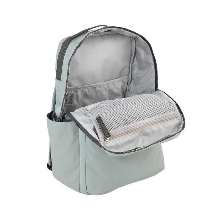 Little Unicorn Red Rovr Roo Backpack - Sage open with spacious compartments, a functional kid backpack for all essentials.