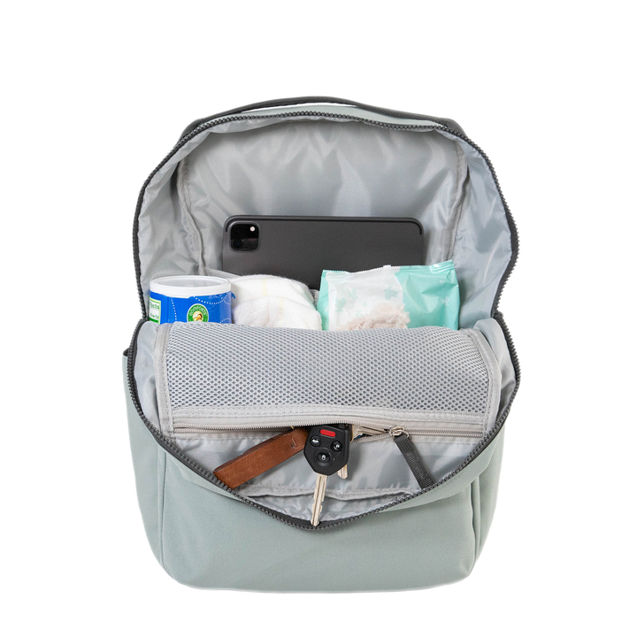 Little Unicorn Red Rovr Roo Backpack - Sage top handle view, a durable and stylish option among backpacks for kids.