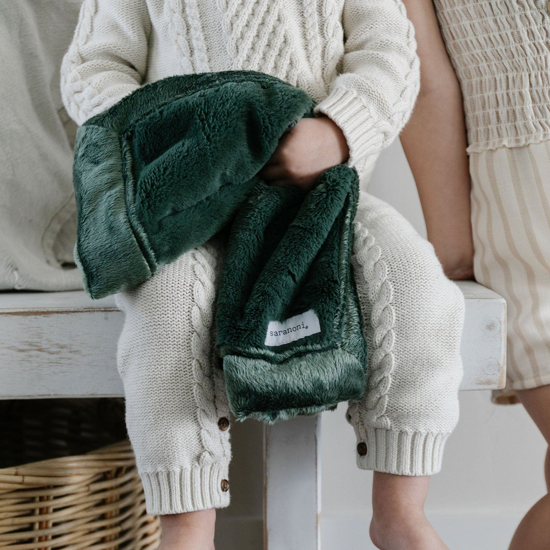 Hunter in the Saranoni Lush Mini Blanket series is extra plush, checking every box for best baby blanket quality.