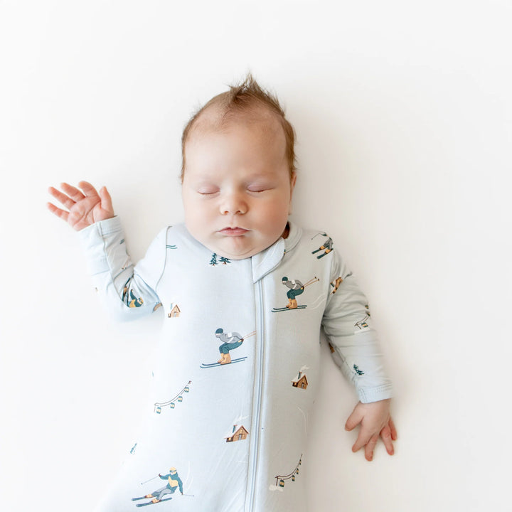 Kyte Baby Zippered Footie in Ski, lightweight bamboo pajamas baby essentials for everyday wear and easy changes