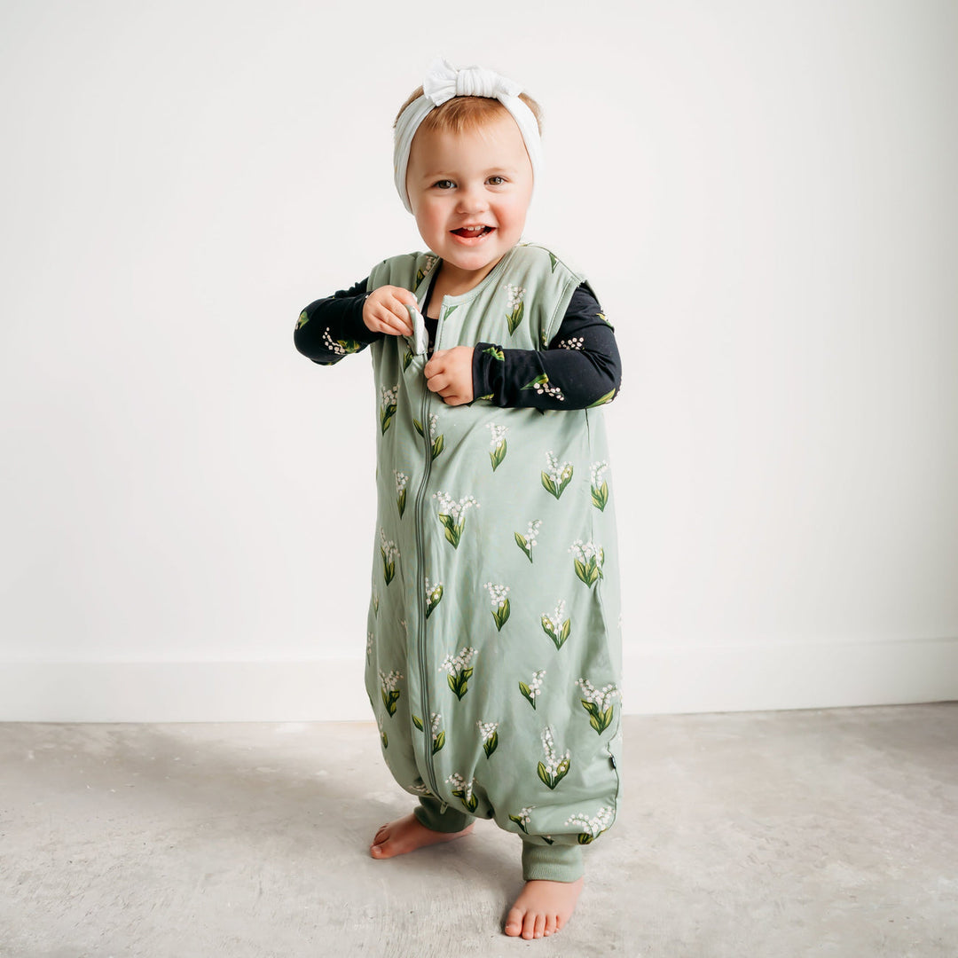 baby in sleepbag walker from kyte in Midnight Lily and Thyme Lily