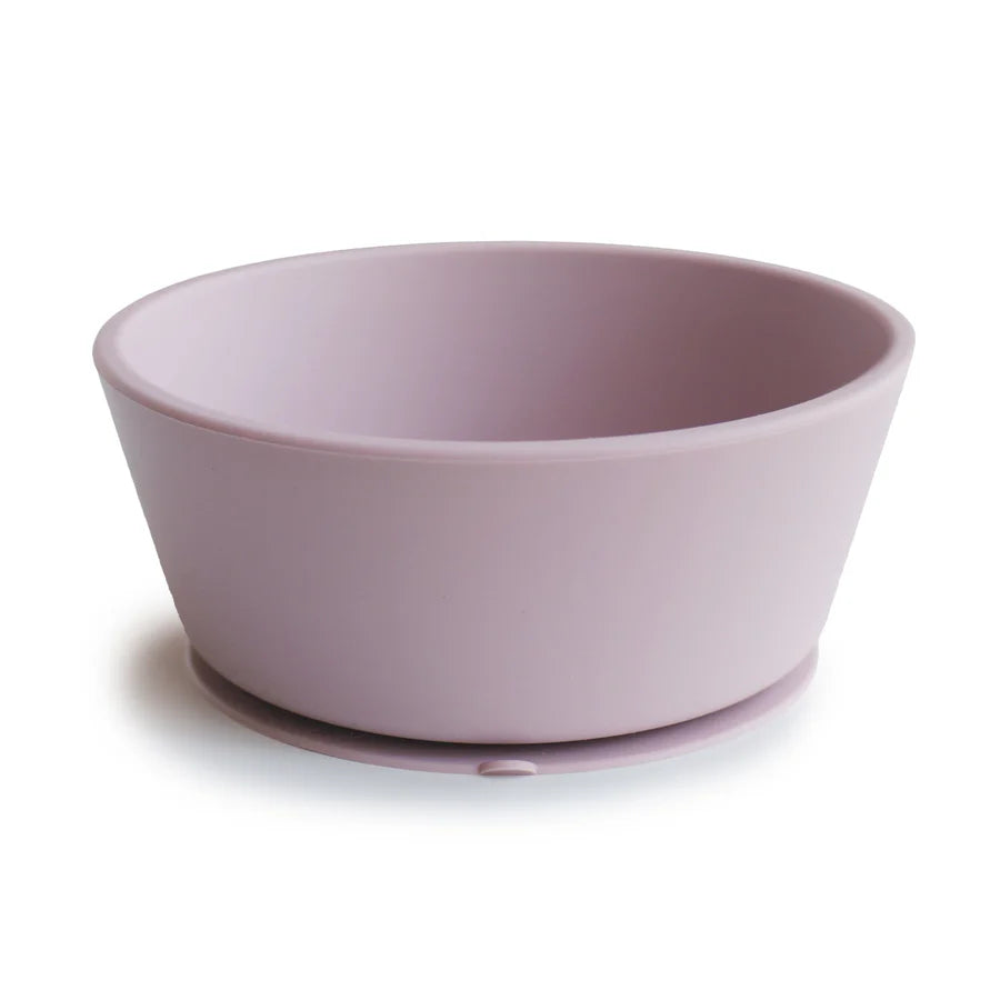 Mushie Silicone Suction Bowl in Soft Lilac designed to stay in place during feeding with an adorable soft lilac color