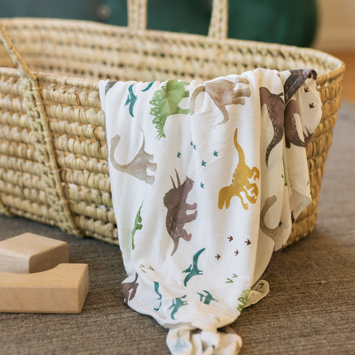 Little Unicorn muslin for swaddling, Stretch Knit Swaddle Blanket - Dino Pals, cozy and soft for newborn snuggles