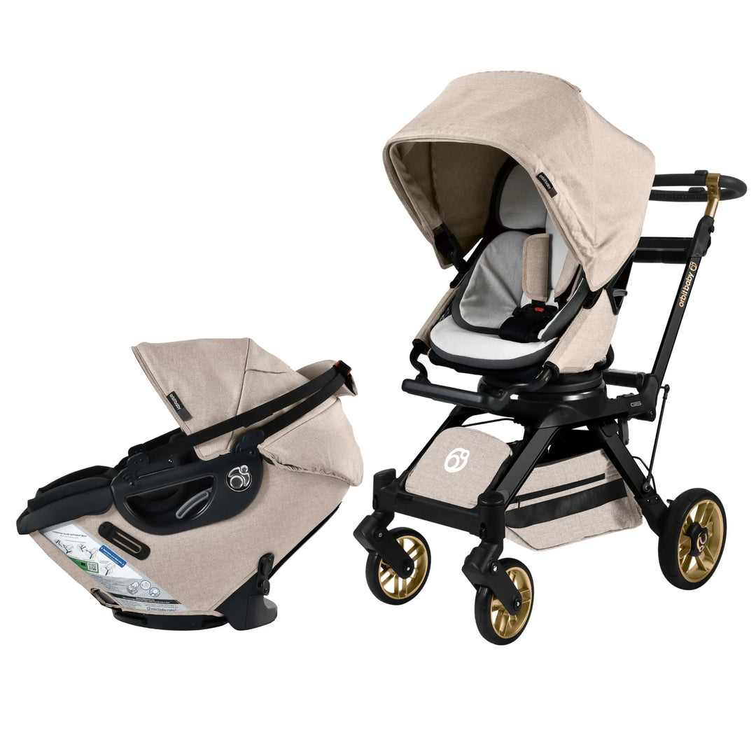 In Melange Flax/Black Luxe, the Orbit Baby Stroll & Ride Travel System elevates comfort and style as the best stroller car seat combo.