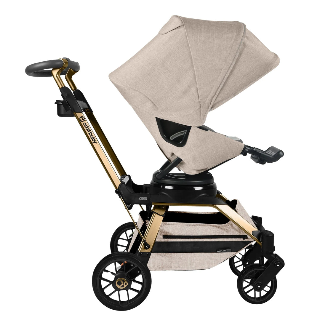 Orbit Baby Stroll & Ride Travel System in Melange Flax/Rose Gold pairs elegance with performance, making it the best infant stroller.