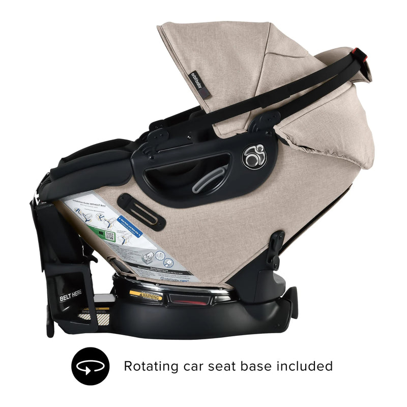Orbit Baby Stroll & Ride Travel System in Melange Flax/Rose Gold blends luxury and practicality as a carseat and stroller combo.