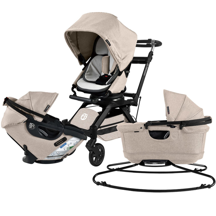 melange flax G5 Stroller by Orbit Baby 5-point harness compact stroller black frame	