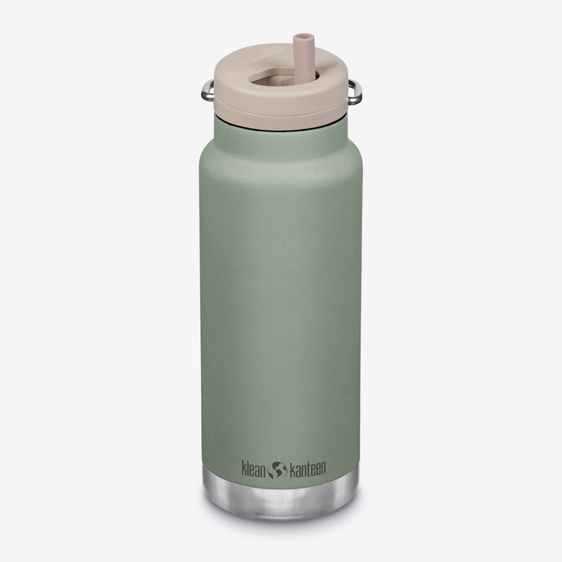 Angled view of Klean Kanteen 32oz TKWide with Twist Cap in Sea Spray, highlighting durable metal body and sleek finish